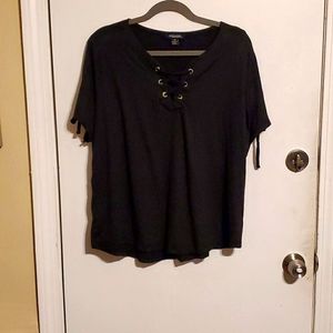Super soft black tshirt lace up neckline